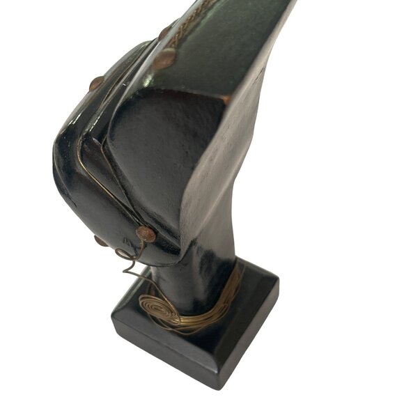 Vintage Haitian Wood Sculpture With Brass Adornments & Earrings Handcrafted - Picture 10 of 13